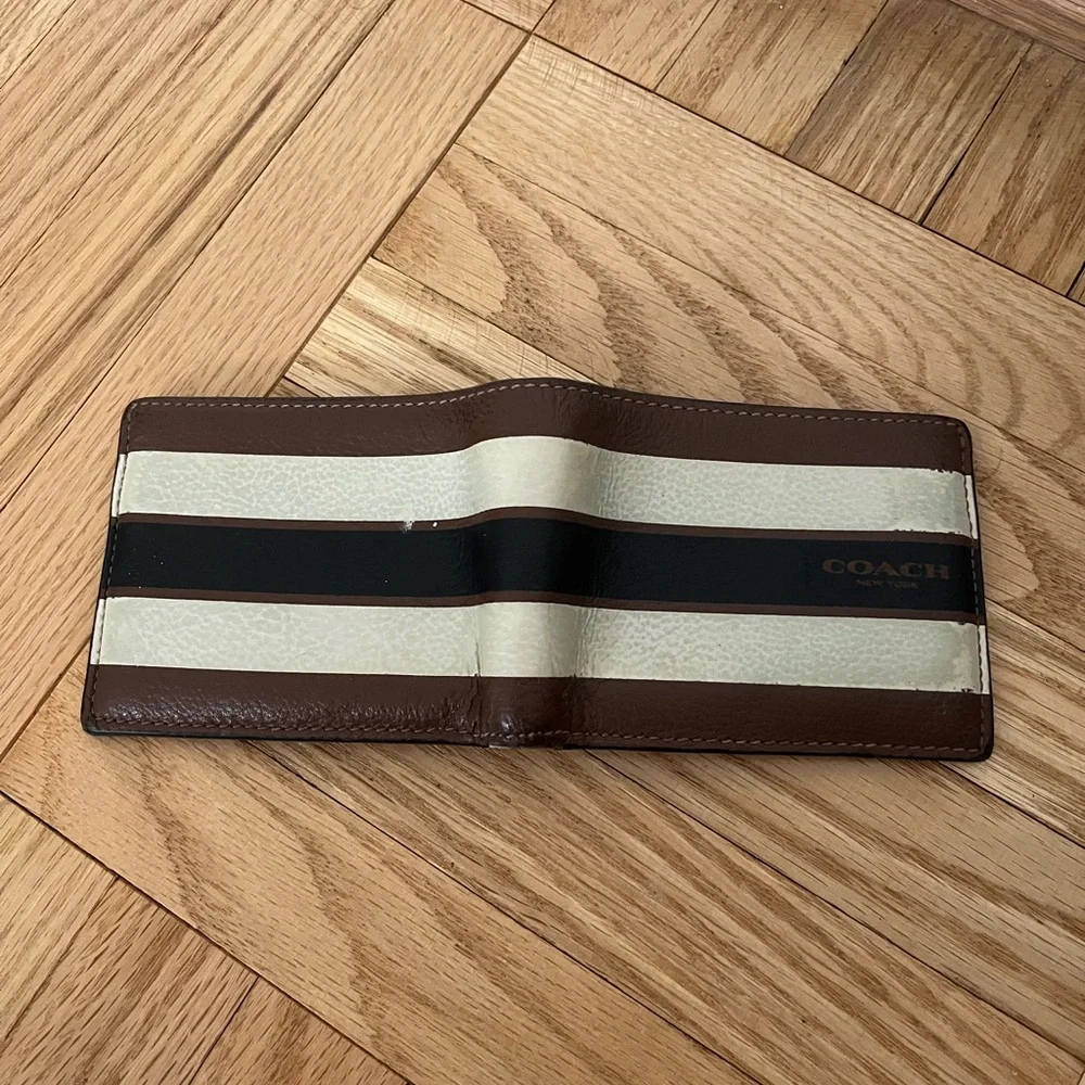Coach Brown and Cream Striped Wallet - Picture 4 of 5
